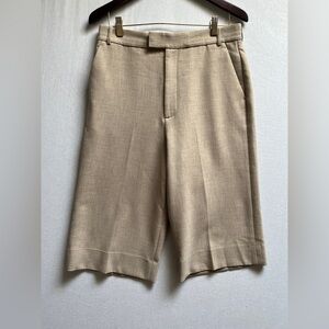 St. John Beige Khaki Wide Leg Cropped Trousers Minimalist Quiet Luxury Sz 8